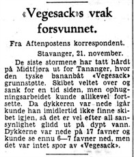 1939.11.21 - Aftenposten S06 - Vegesacks vrak forsvunnet
